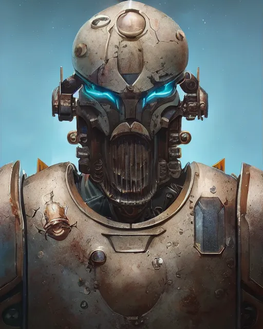 Image similar to hyper realistic portrait of warhammer android head, cinematic, chaos marine, tzeentch, artstation, cgsociety, full head and shoulders, greg rutkowski, james gurney, mignola, craig mullins, brom