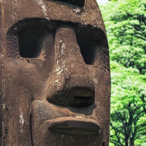 Image similar to a high detail photo of a moai wearing headphones, subject: moai, subject detail: wearing headphones