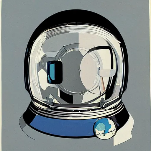 Image similar to astronaut helmet concept art, futuristic, realistic, by wally wood and syd mead