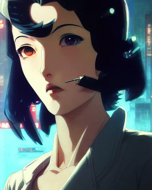 Image similar to portrait Anime 1940s Detective smoking Sharp fine face pretty face, realistic shaded Perfect face, fine details. Anime. cyberpunk realistic shaded lighting by katsuhiro otomo ghost-in-the-shell, magali villeneuve, artgerm, rutkowski Jeremy Lipkin and Giuseppe Dangelico Pino and Michael Garmash and Rob Rey