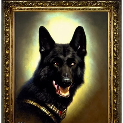 Prompt: a portrait of a black humanoid german shepard dogman canine star trek the next generation. highly detailed painting by gaston bussiere, craig mullins, j. c. leyendecker, furry