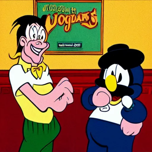 Prompt: Tom Waits and Iggy Pop in a pub by Carl Barks