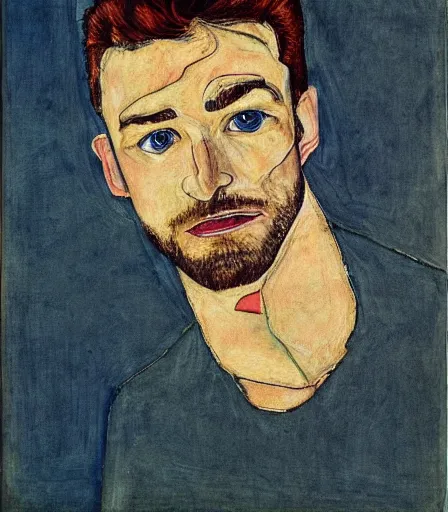 Prompt: portrait of justin timberlake by egon schiele, intense desire, high quality, high detail