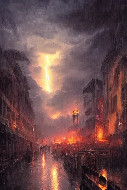 Image similar to ancient city of troy under a sky full of lightning, powerfull, intricate, elegant, volumetric lighting, digital painting, highly detailed, artstation, sharp focus, illustration, concept art, ruan jia, steve mccurry