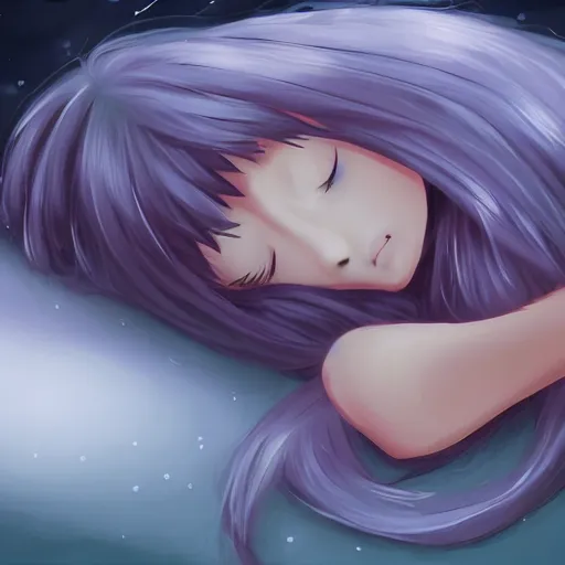 Image similar to cute anime girl sleeping, high quality, award winning, digital art