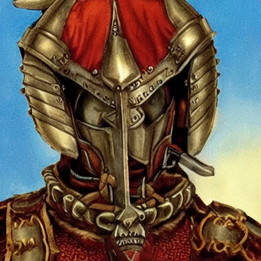 Image similar to a kislev warrior who is wearing iron gauntlets in the shape of bear claws in the style of warhammer fantasy : : head and shoulders drawing