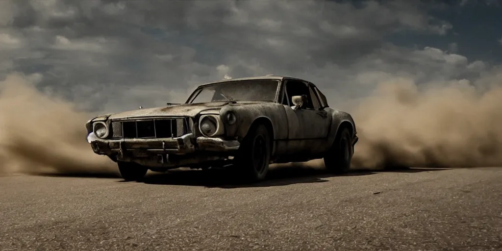 Image similar to car in full speed in a empty street, mad max kieth thomsen
