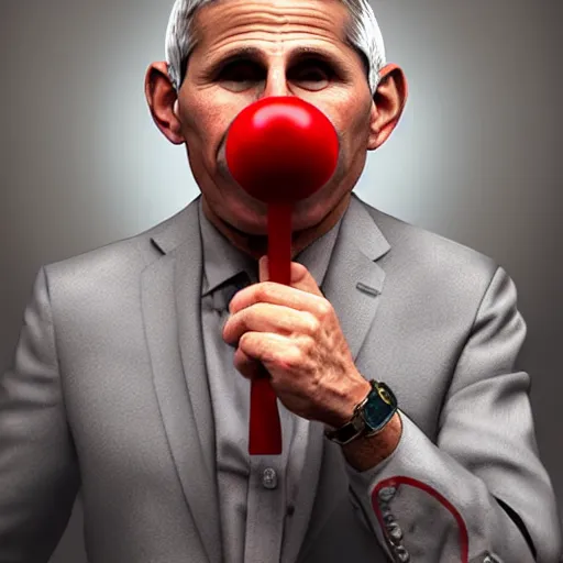 Prompt: dr. fauci with a red ball gag in his mouth, realistic render, digital art, highly detailed, dramatic lighting, award winning deviant art