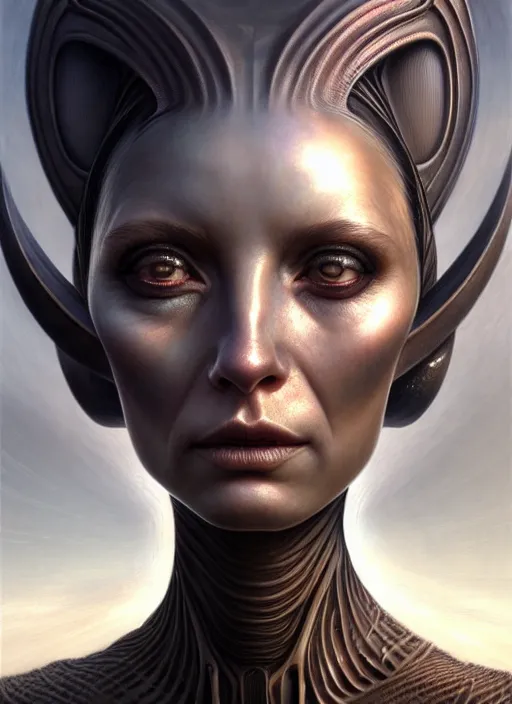 Image similar to closeup portrait shot of a alien female in a scenic dystopian environment, intricate, elegant, highly detailed, centered, digital painting, artstation, concept art, smooth, sharp focus, illustration, artgerm, tomasz alen kopera, peter mohrbacher, donato giancola, joseph christian leyendecker, wlop, boris vallejo