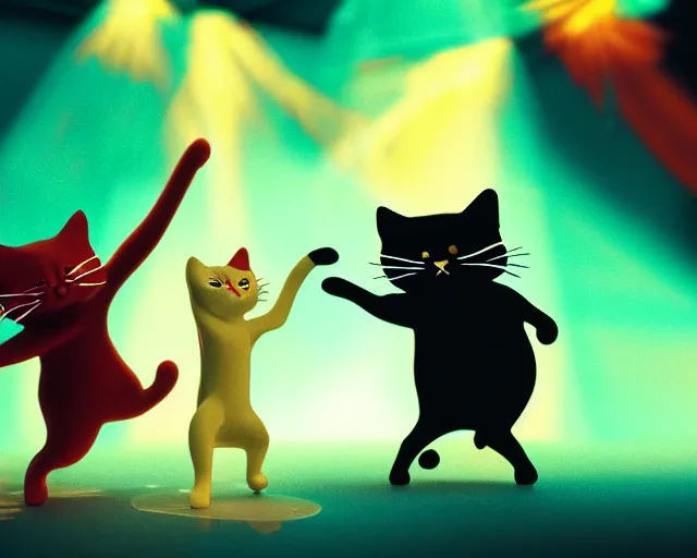 Prompt: cats salsa dancing in lava lamp 3 d cinematic lighting cg society artstation unreal cinestill