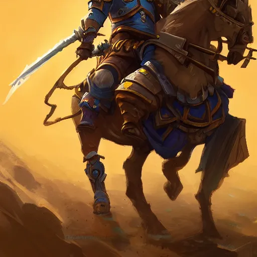 Image similar to a knight riding a horse, sword and shield, yellow theme, bright art masterpiece artstation. 8 k, sharp high quality artwork in style of jose daniel cabrera pena and greg rutkowski, concept art by tooth wu, blizzard warcraft artwork, hearthstone card game artwork, horse rider