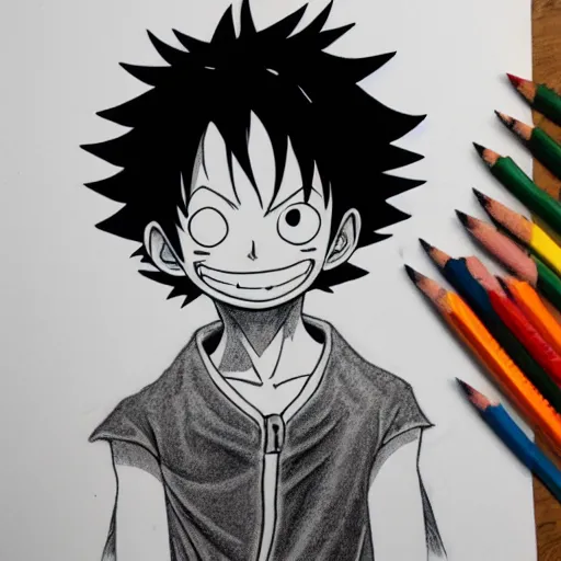 Prompt: akira pencil drawings of luffy