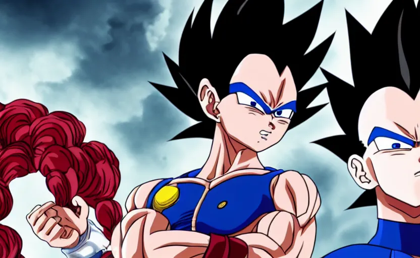 Image similar to vegeta from dbz, as a female, wearing an eyepatch, red hair, epic, mindblowing, concept illustration, saiyan armor, uhd 4 k, anime key visual