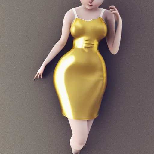 Image similar to a curvy feminine pale goth cutie with a thin waist in an elegant gold latex pleated dress, cgsociety, photorealistic, sublime-comforting-elegant ambience, 16k, smooth, sharp focus, trending on ArtStation, volumetric lighting, fully clothed, worksafe