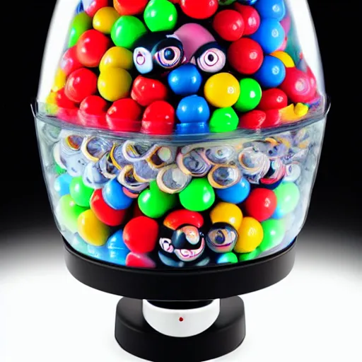 Image similar to gumball machine full of eyeballs instead of gumballs