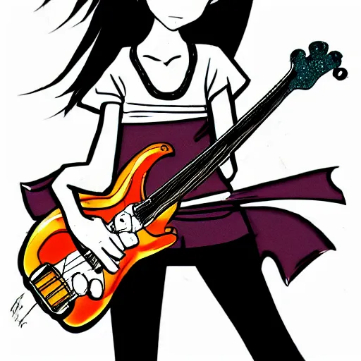 Prompt: in the style of Shinichi Kurita, girl,dragon, guitar, anime