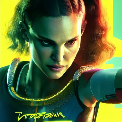 Image similar to Natalie Portman in Cyberpunk 2077, detailed 4k concept art