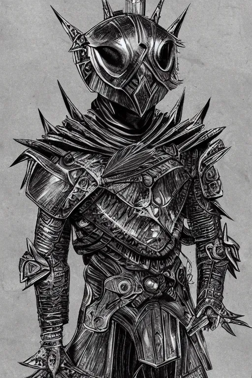 Image similar to armoured human, crow armour, symmetrical, highly detailed, digital art, black feathers, sharp focus, trending on art station, kentaro miura manga art style