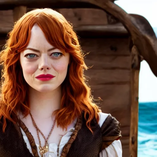 Image similar to film still of emma stone as a pirate movie 4 k