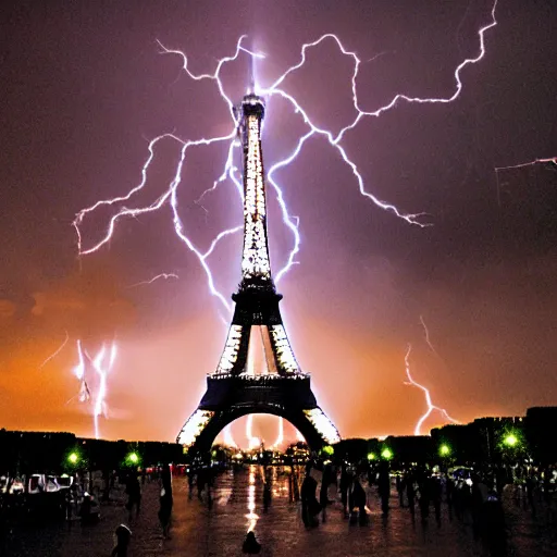 Image similar to the eiffel tower during a lightning storm