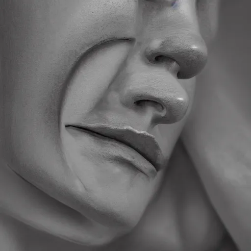 Image similar to close-up portrait of human sculpture made out of black ash, CGSociety, highly detailed, sharp, not blurry, photorealistic, 4k, 8k