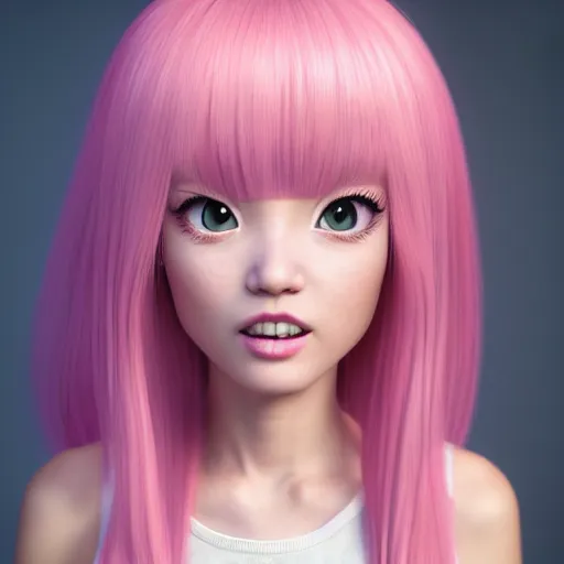 Prompt: A portrait of Nikki from Shining Nikki and Love Nikki, a cute 3d cgi toon young woman with long light pink hair, full bangs, hazel eyes, full face, light makeup, pale skin, Chinese heritage, cute outfit, medium shot, mid-shot, hyperdetailed, 8k, trending on artstation, as a Pixar character