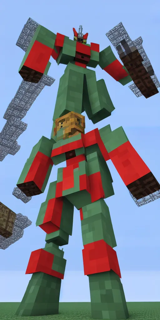 Prompt: 100 meter tall gundam built in Minecraft