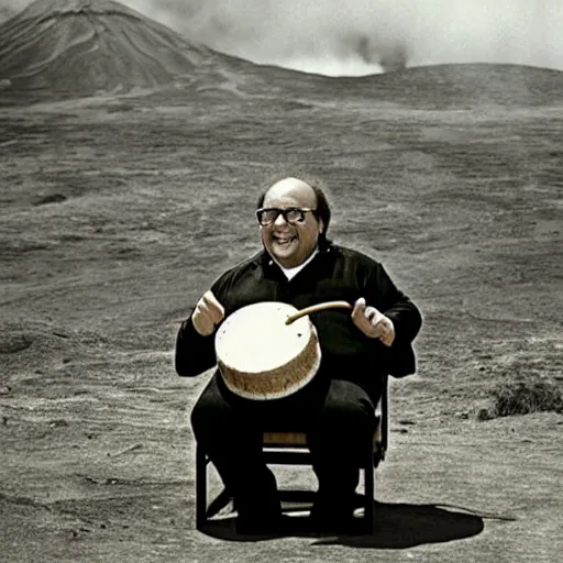 Image similar to “Danny devito playing the bongo drums at Mount Doom in Mordor”