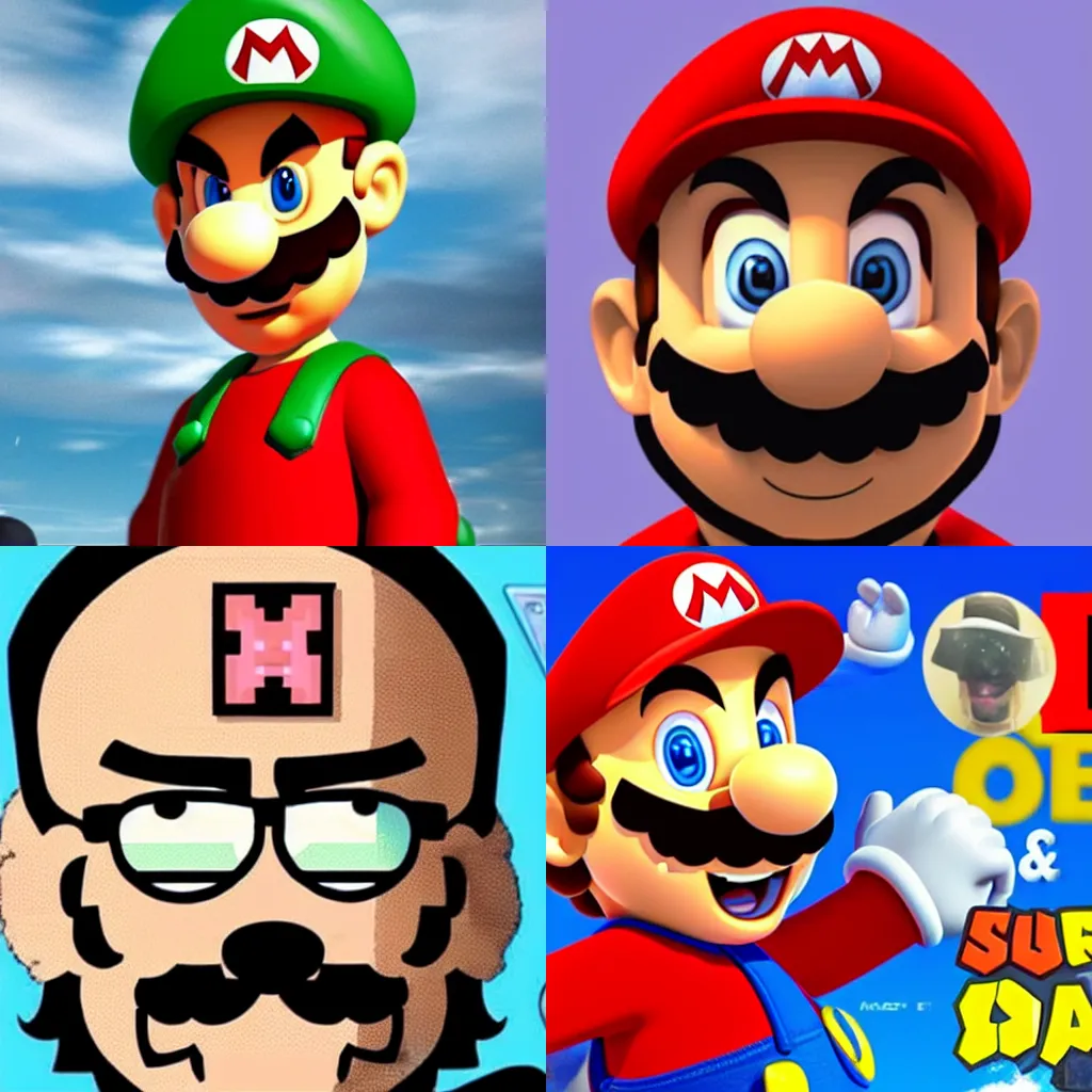 Prompt: Super Mario with face of Walter White