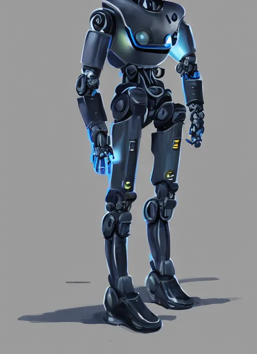 Image similar to a robot wearing a police uniform, full body shot, highly detailed, digital painting, artstation, concept art, smooth, sharp focus, illustration