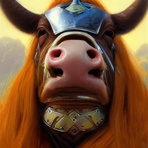 Image similar to cow knight as a realistic fantasy knight, closeup portrait art by donato giancola and greg rutkowski, realistic face, digital art, trending on artstation, symmetry!!