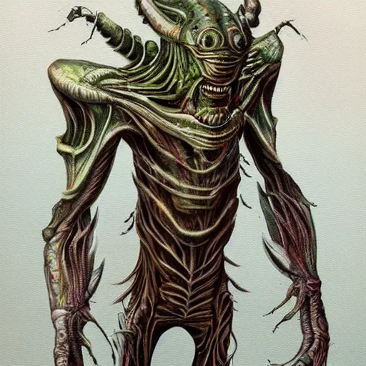 Image similar to full body studio photo of a new alien monster, creative design, realistic detailed painting, trending on deviantart