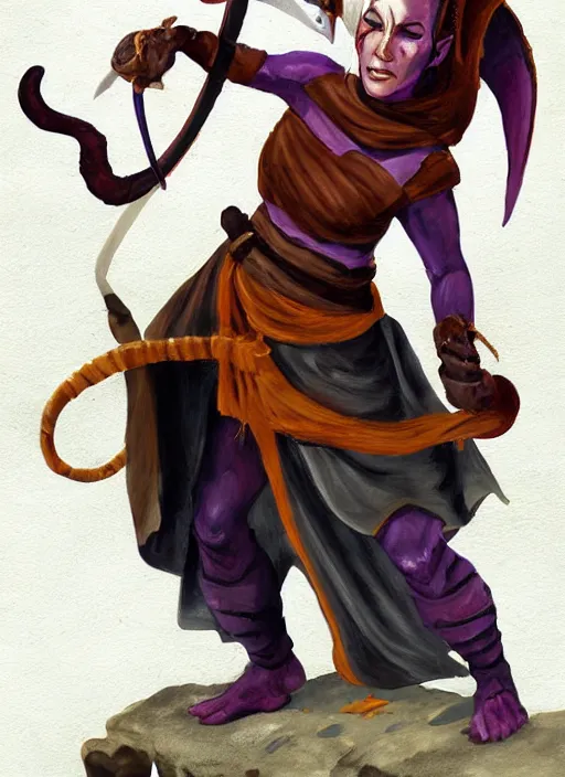 Image similar to a tough female d & d tiefling monk painted by raymond swamland