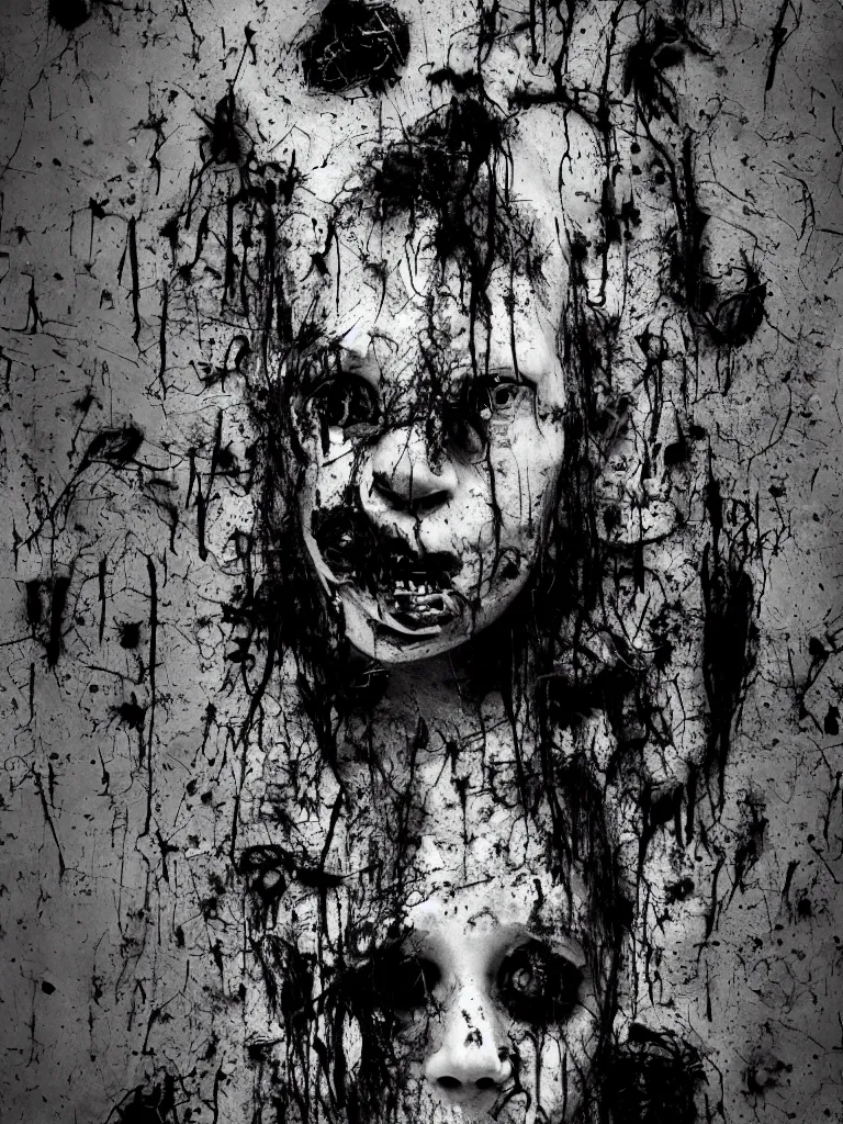 Prompt: horror movie poster in the style of roger ballen, 4 k, bw, portrait, one - sheet size