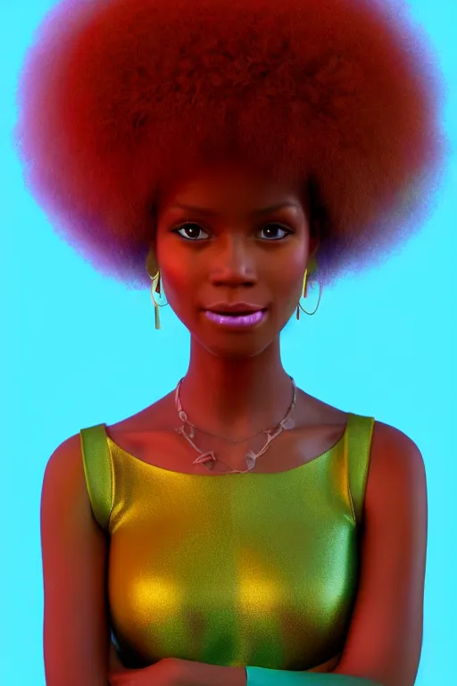 Image similar to a centered render of a cute cool afro disco girl from the seventies, by dreamworks, by pixar, by viktoria gavrilenko, by leticia gillett, by lois van baarle, perfect face, 3 d, 8 k