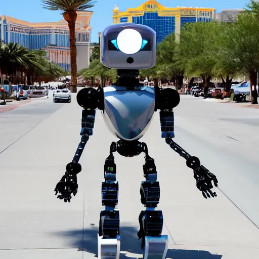 Prompt: LAS VEGAS, NV JUNE 7 2023: One of the most brilliantly designed robots to emerge from the future-technologies-portal.