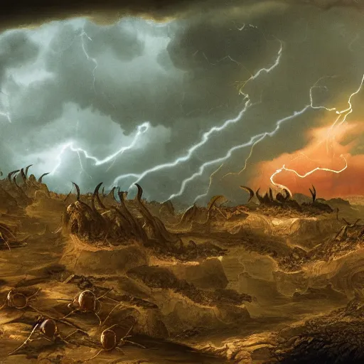 hellish landscape, thunderstorm, with massive killer | Stable Diffusion ...
