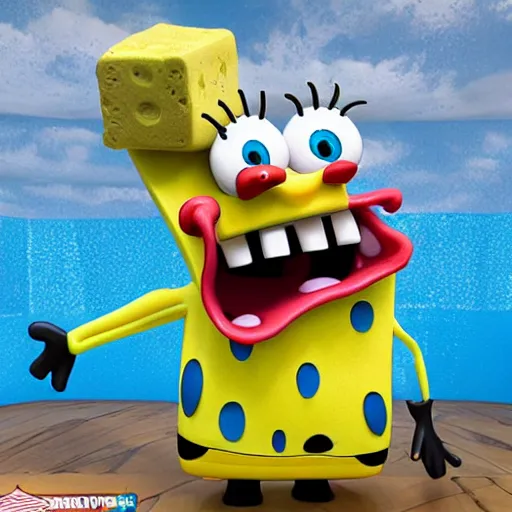 Image similar to spongebob squarepants made of rubber in 3 d, hyperrealistic, 4 k