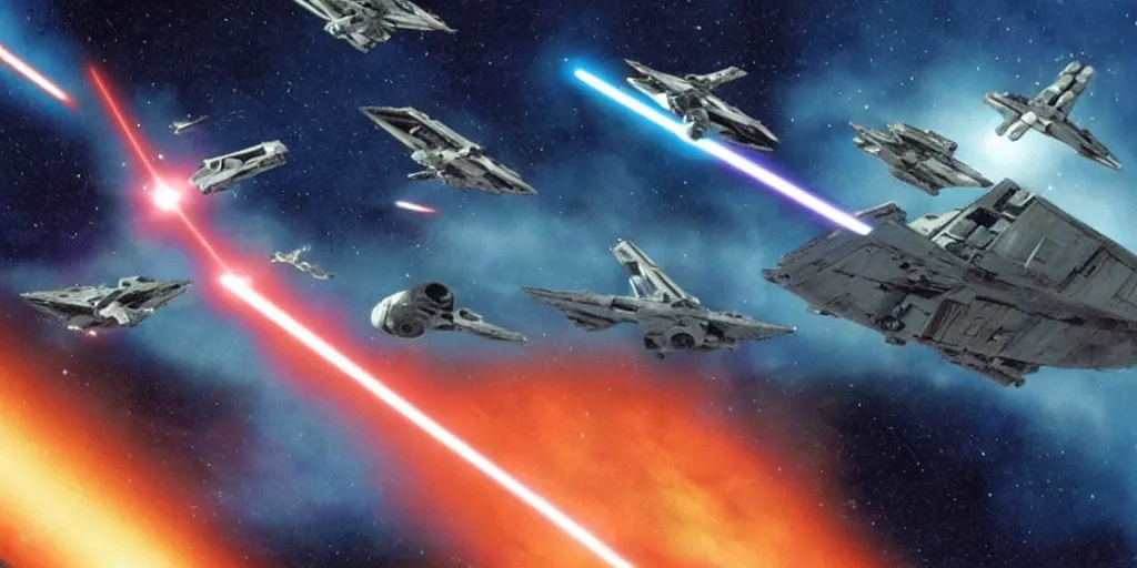 star wars space battle in outer space : swarm of small