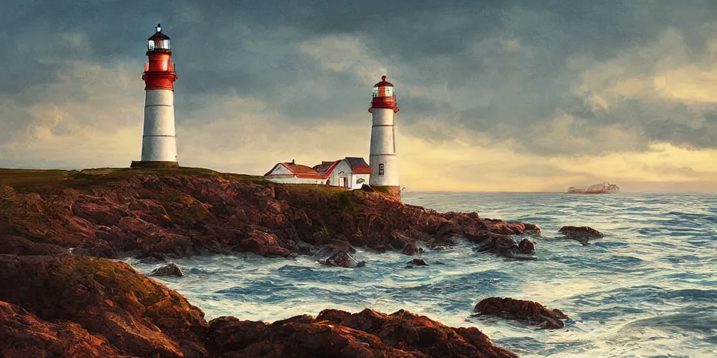 Prompt: Portrait of a lighthouse on an island by the sea, highly detailed, cinematic lighting, digital art, painting by aivasovsky