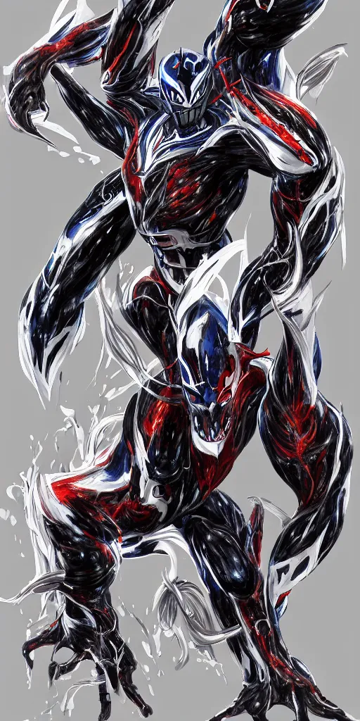 Prompt: Ultraman Mecha exposed to the symbiote and became Venom. concept art,high detailed,fine art,trending on Artstation, smooth draw,Sharp focus.