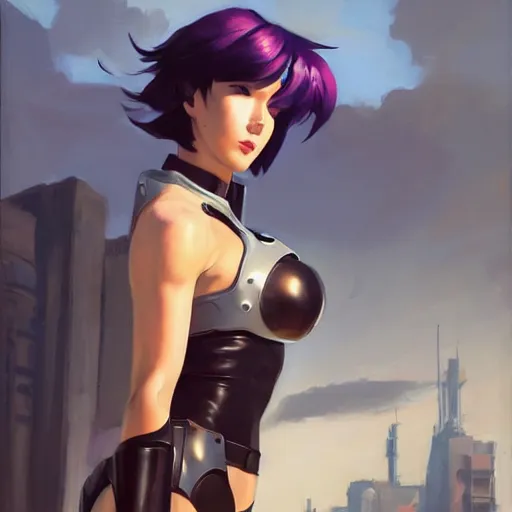 Image similar to greg manchess portrait painting of invisible armored motoko kusanagi as overwatch character, medium shot, asymmetrical, profile picture, organic painting, sunny day, matte painting, bold shapes, hard edges, street art, trending on artstation, by huang guangjian, gil elvgren, ruan jia, greg rutkowski, gaston bussiere