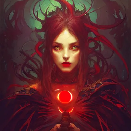 Image similar to black smoked demon with red eyes, fantasy magic, dark light night, intricate, bright colors, sharp focus, illustration, highly detailed, digital painting, concept art, matte, art by wlop and artgerm and greg rutkowski and alphonse mucha, masterpiece w 9 6 0