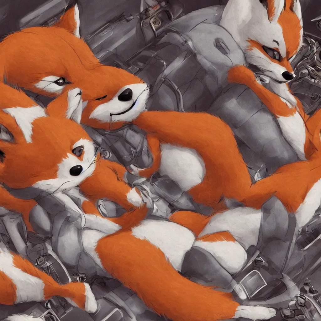 Image similar to anthropomorphic, furry, anthro, fox lounging in a futuristic hotel, film scene