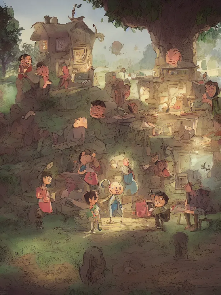 Image similar to family by Disney Concept Artists, blunt borders, rule of thirds