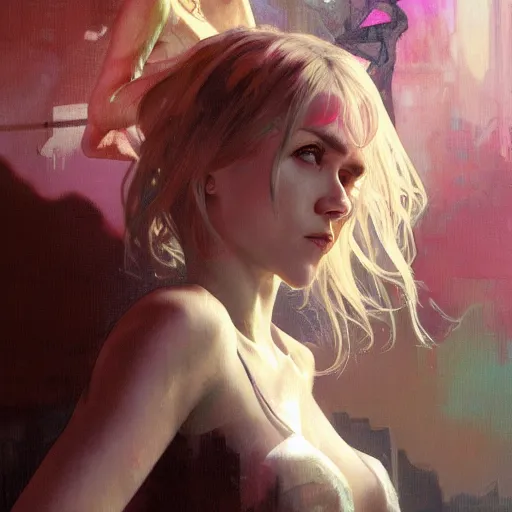 Image similar to really old hanna montana, full figure, long shot hyperrealistic portrait, bladerunner street, art of elysium by jeremy mann and alphonse mucha, fantasy art, photo realistic, dynamic lighting, artstation, poster, volumetric lighting, very detailed face, 4 k, award winning