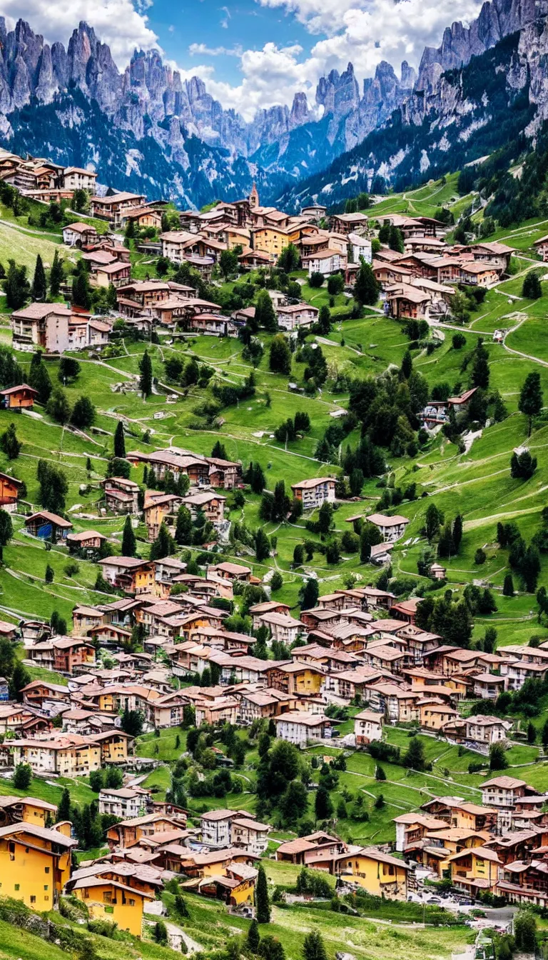 Image similar to an italian town in the dolomites mountains