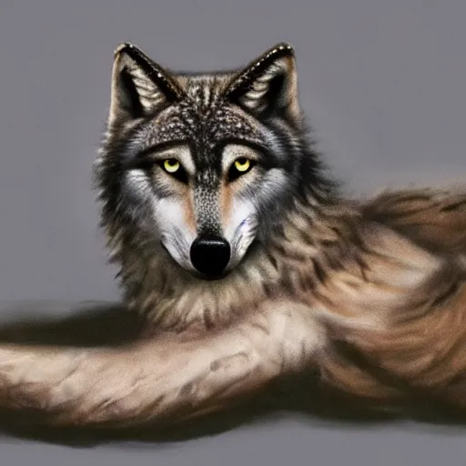 Prompt: ( ( ( ( wolf ) ) ) ) with the head of an owl, animal full body, lying down, featured on artstation