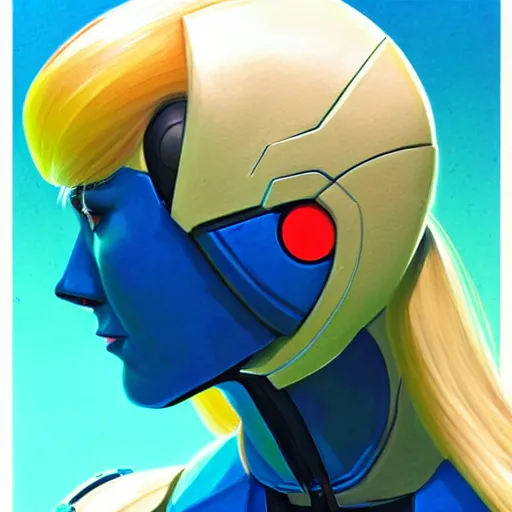 Prompt: head and shoulders portrait of Zero Suit Samus, illustration, medium shot, intricate, elegant, highly detailed, digital art, sharp lines, ffffound, art by Phil Noto and Greg Manchess and Sachin Teng
