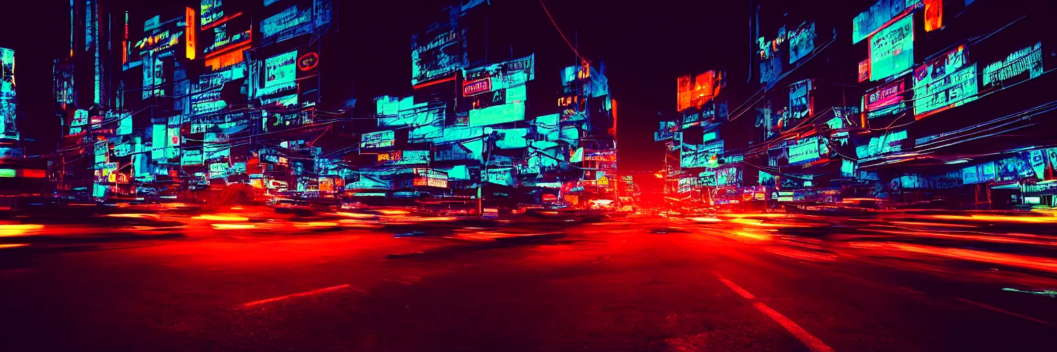 Prompt: Cyberpunk Traffic, futuristic Phnom-Penh Cambodia, neon dark lighting